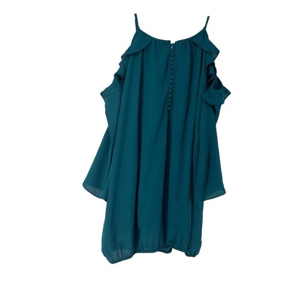 Colleen Lopez Blouse Cold Shoulder Ruffle Jewel Tone Green Womens Size Medium - Picture 3 of 9